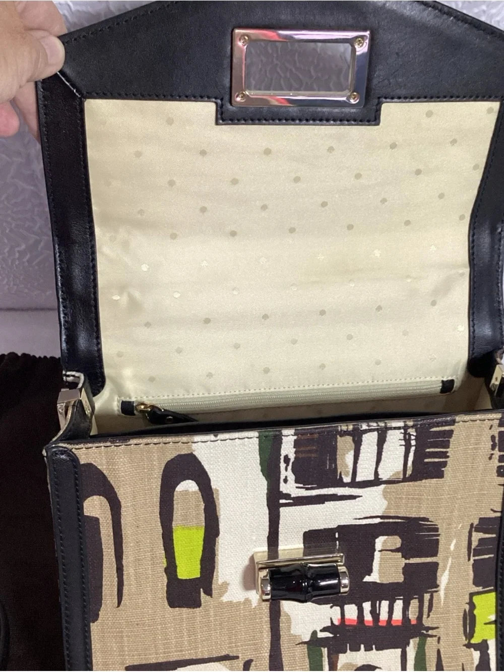 Kate Spade Laguna Ct Penelope Canvas w/ Black Leather & Bamboo Handle NWOT